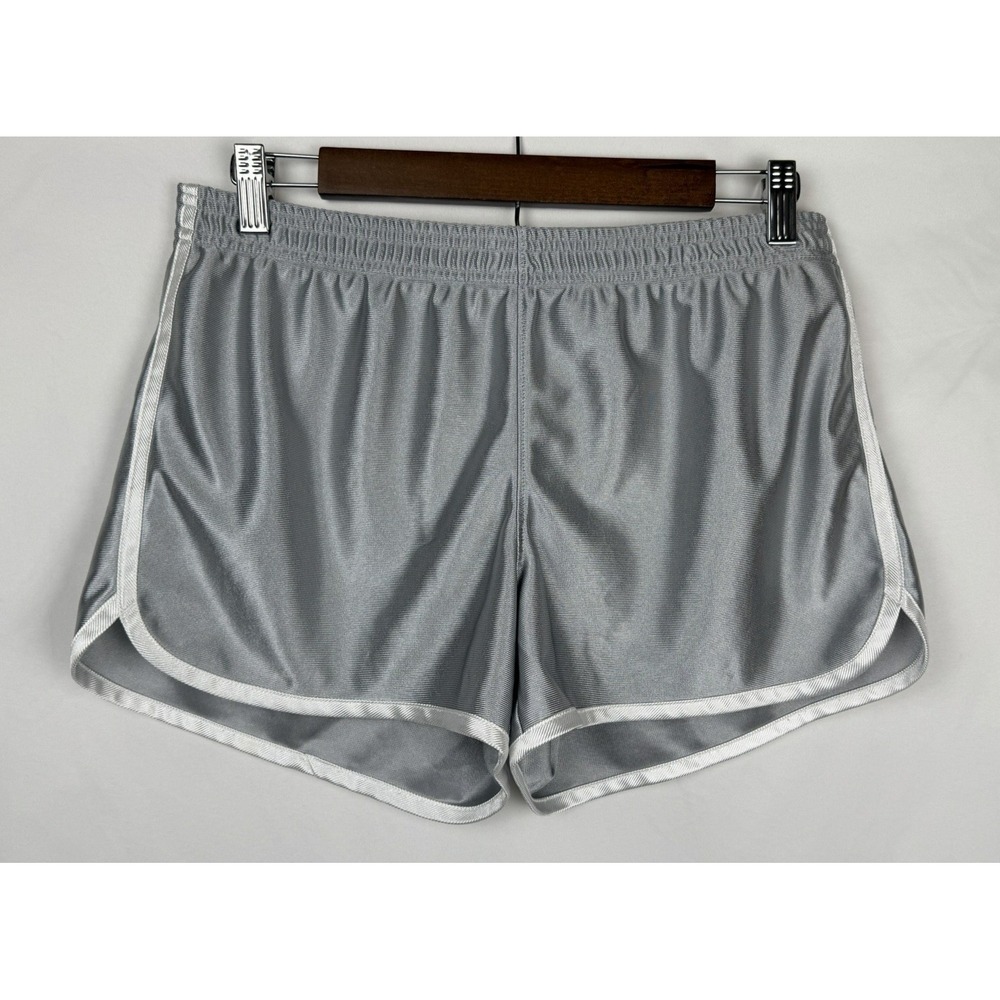 BCG Womens Gray Dolphin Running Shorts Retro Shiny Track Athletic Gym Lounge Lg